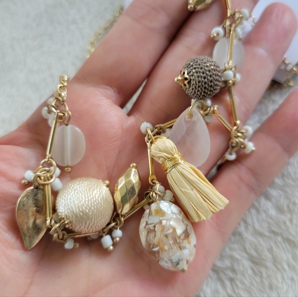 NWT Pretty Gold Tone Asymmetric Mixed Media Charm Necklace - Picture 9 of 11